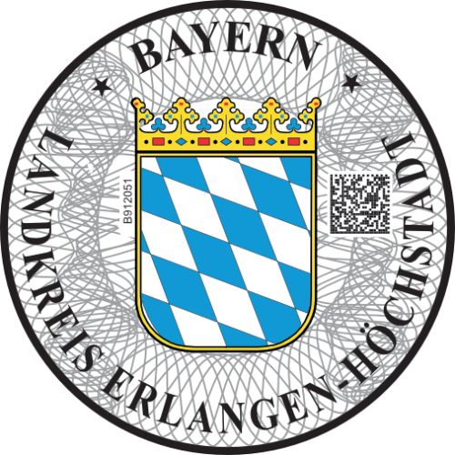 Niemieckie naklejka niemieckie BAYERN Landkreis Erlangen Höchstadt QR